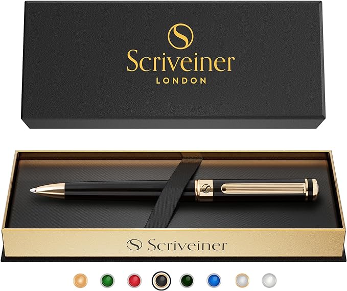 Scriveiner Black Lacquer Ballpoint Pen -Stunning Luxury Pen, Real Gold Plating by Scriveiner