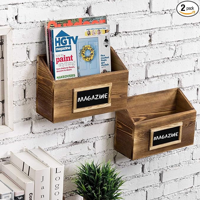 MyGift Rustic Burnt Wood Wall Mounted Mail, File & Magazine Holder Sorter Rack by MyGiftHome