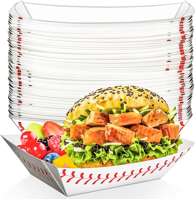 50 Pack 2Lb Paper Food Boat Trays, Baseball Birthday Decorations Baseball Party by MotBach