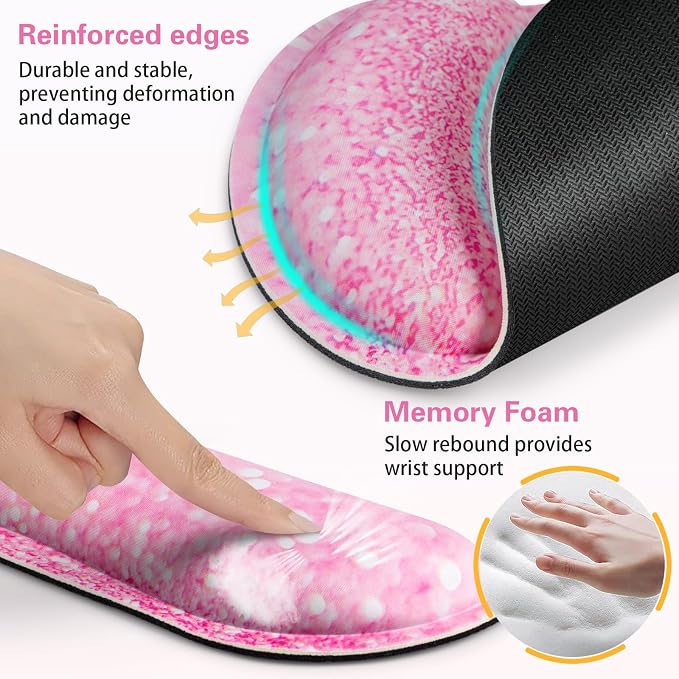 Mouse Pad with Wrist Rest Set Pink, 3-in-1 Wrist Support Mousepad Set, Gaming - Image 5