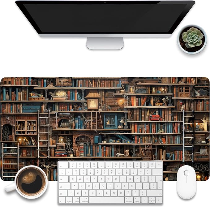 Desk Pad, Fantasy Shelves Desk Mat, Shelves Full of Books Large Gaming Mouse Pad by KOAIWPAE