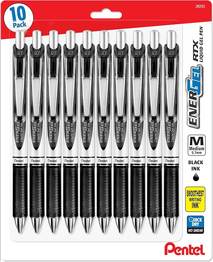 Pentel Energel 0.7 mm RTX Retractable Black Ink Pens by PentelofAmerica