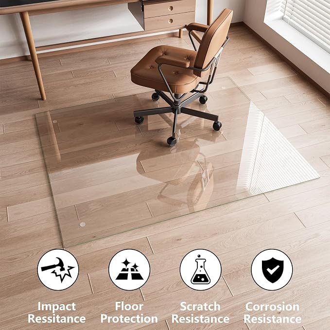 Koonmi Chair Mat for Carpet, Tempered Glass 60"x80" Office Chair Mat, Glass - Image 4
