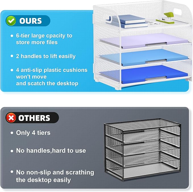 Marbrasse 4 Tier Paper Organizer Letter Tray, Mesh Desk File Organizer - Image 2