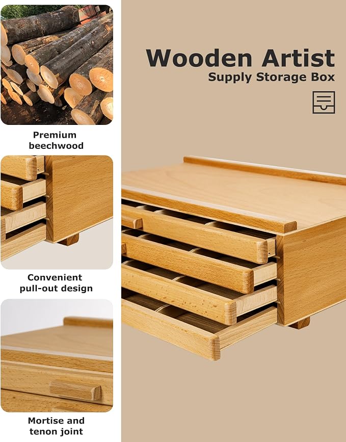 DJAR 4-Drawer Beech Wood Art Supply Storage Box - Image 4