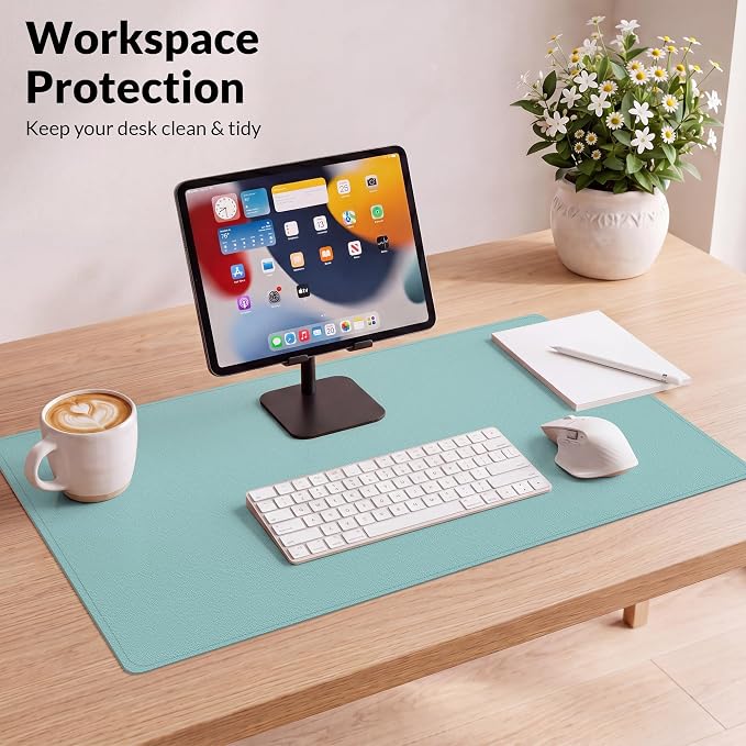 AFIING Leather Desk pad Protector, Light Blue, 35.4" x 17" | Dual-Sided Cork & - Image 7