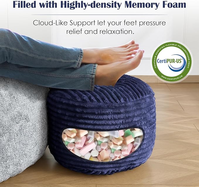 SHOUREN Stuffed Round Ottoman, Corduroy Pouf Ottoman Foot Rest - Image 4