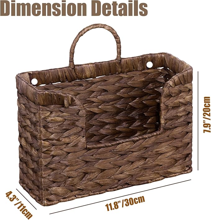 PINXIURY Magazine Holder Wall Basket Water Hyacinth Woven Mail Organizer - Image 2