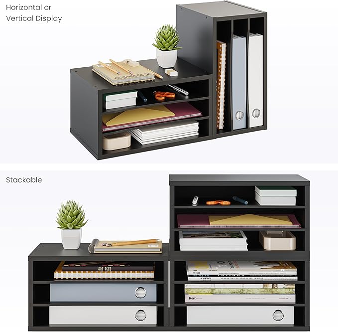 Ballucci File Organizer, 3-Tier Document Paper Sorter, Stackable Wood Desk - Image 5