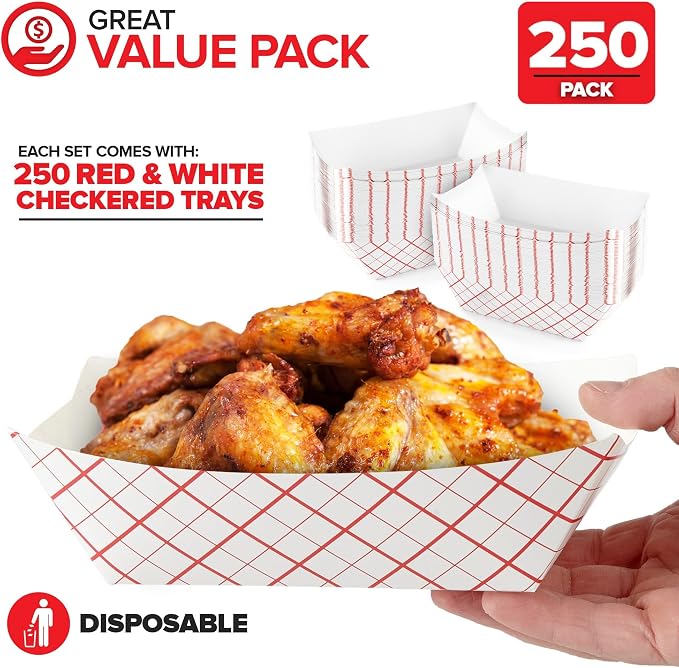 Large Paper Food Boats – 3 lb Disposable Red & White Checkered Paper Trays - Image 2