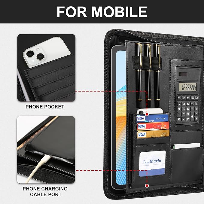 Leathario Portfolio Binder, Includes 10 Sheet Protectors and a Pen, 13 Inch - Image 6