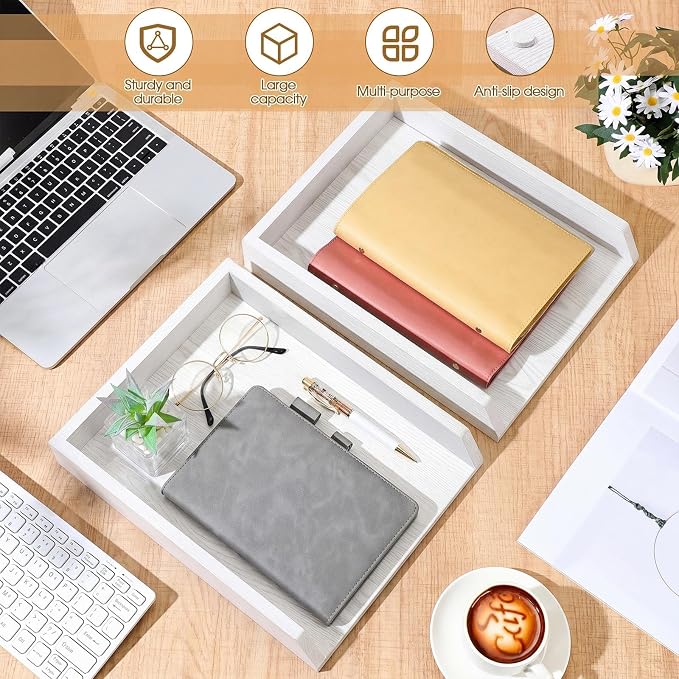 DoubleFill 2 Pcs Wooden Letter Trays 2 Tier Desktop Paper Organizer Wood - Image 4