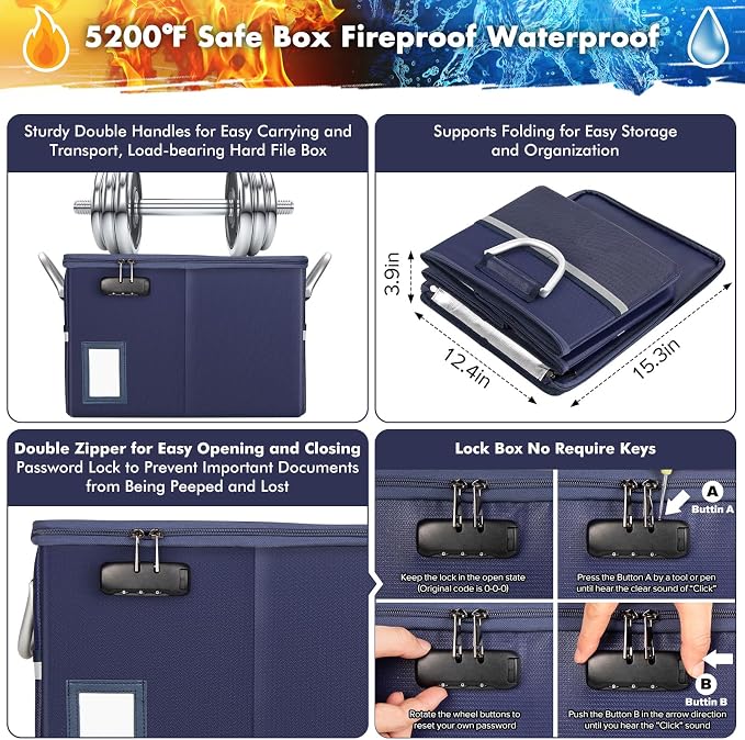 TOMKID 5200°F Fireproof Document Box, Fire Important Document Organizer - Image 2