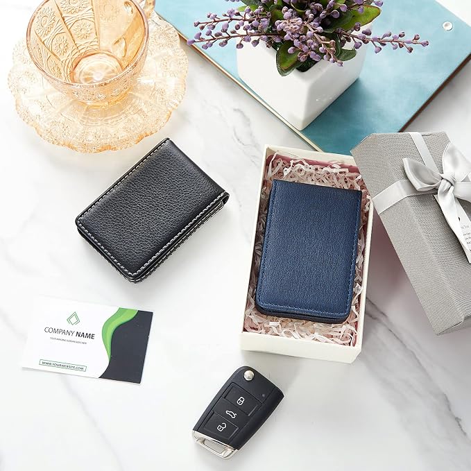 Outus 2 Pieces Business Card Holder, PU Leather Business Card Case Pocket Wallet - Image 7