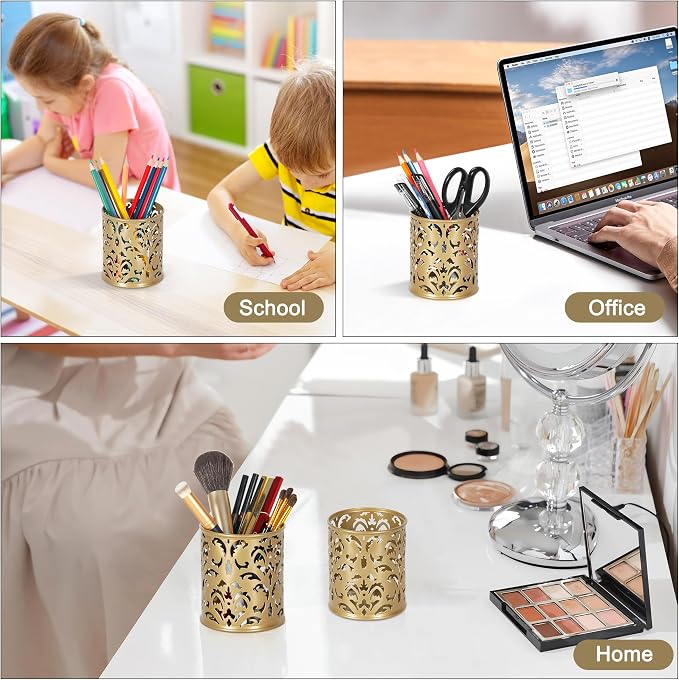 EasyPAG Gold Pen Holder for Desk, 2 Pack Round Pen Organizer, Brush Holder for - Image 7