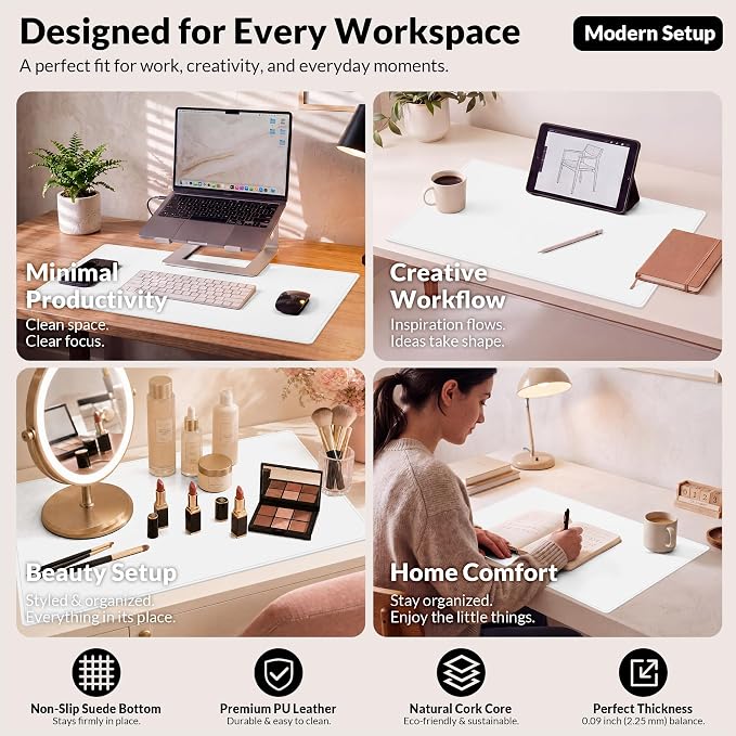 AFIING Cork Desk Mat, 31.5" x 17", Desk pad Protector | Dual-Sided Cork & PU - Image 8