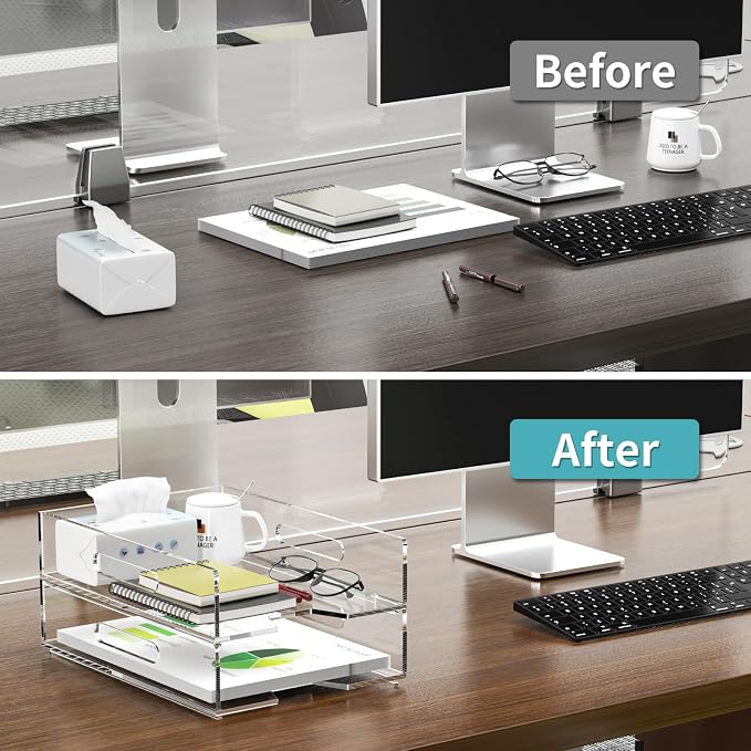 HIIMIEI Paper Organizer for Desk, Acrylic Paper Tray, Office 2 Tiers - Image 8