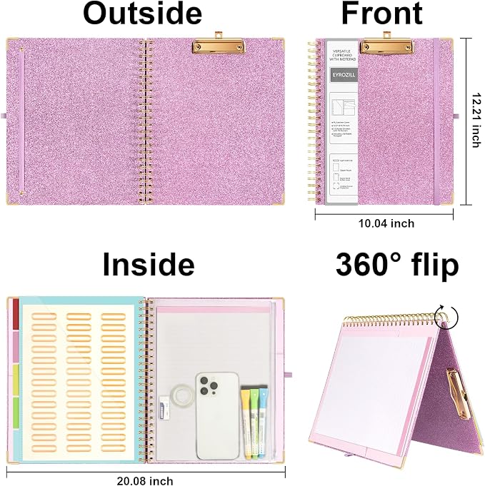 EYROZILL Clipboard Folio with Storage Pocket Organizer Folder Refillable Lined - Image 2