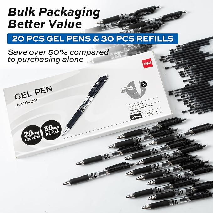 deli Gel Pens, 20 Pens with 30 Refills，Medium Point Pen Bulk 0.7mm, Smooth - Image 2