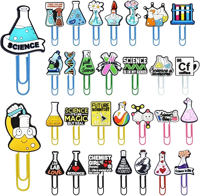 30 PCS Science Paper Clips Metal Paperclip Large Size Paper Clip Cute Bookmark by Pabucle