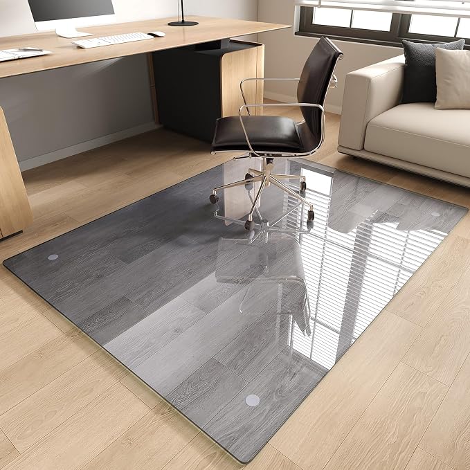 Tempered Glass Chair Mat, Hides Dirt/Fur Better, Noise-Free Gliding by MYSUNORIA
