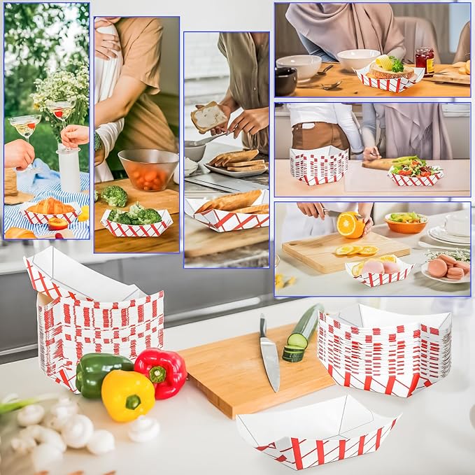 120 Pack 2Lb Paper Food Boat Trays Disposable Paper Boats Containers, Checkered - Image 5