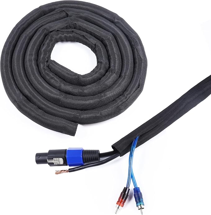 Black Braided Cable Management Sleeves Wire Loom Tubing Cord Protector by BuyUneed