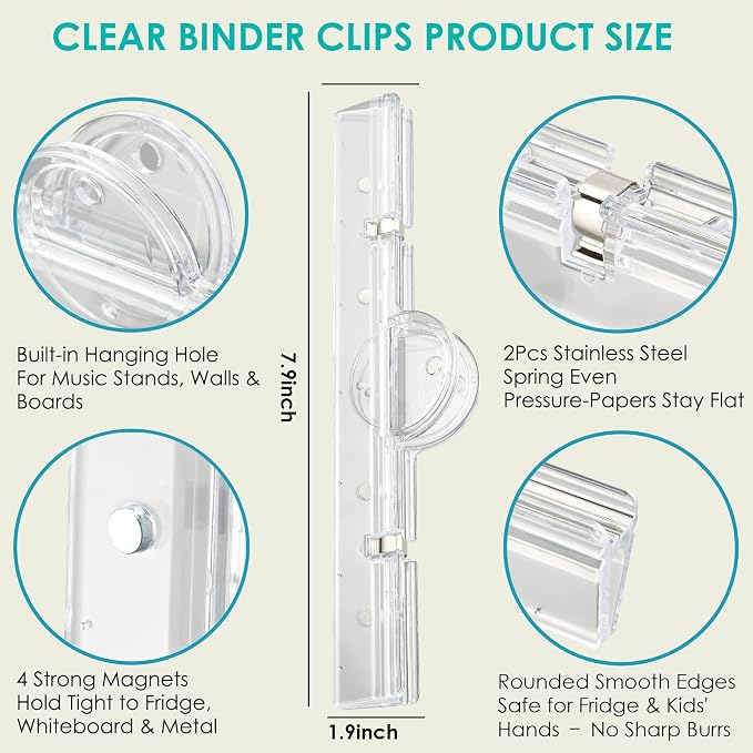Large Magnetic Binder Clips, Extra Strong 7.9" Paper Clamps, Transparent | - Image 7