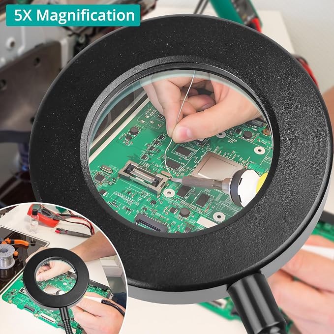 Woputne 5X Magnifying Glass Desk Clip Lamp, 10 Brightness, 3 Color Modes - Image 2