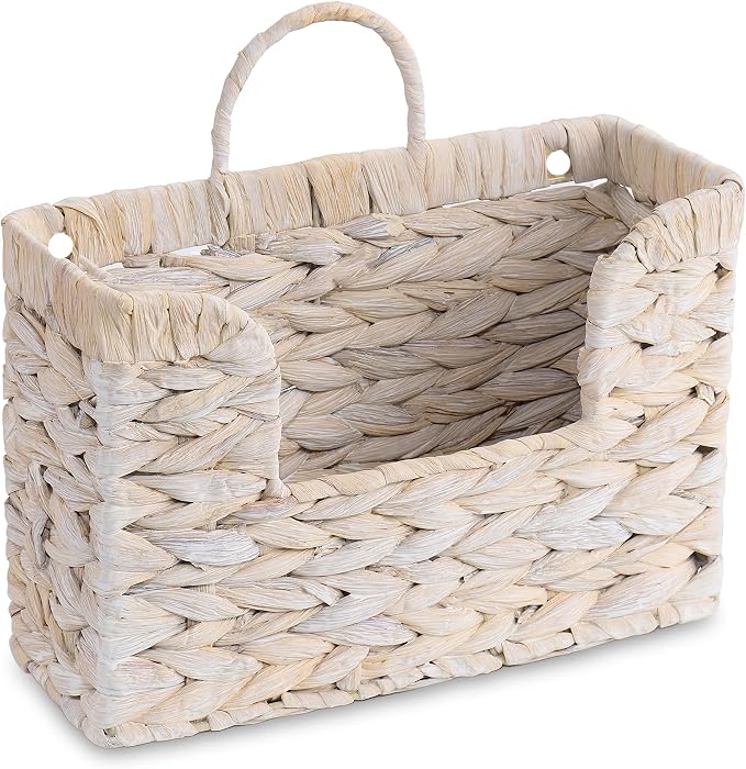 PINXIURY Magazine Holder Wall Basket Water Hyacinth Woven Mail Organizer by PINXIURY