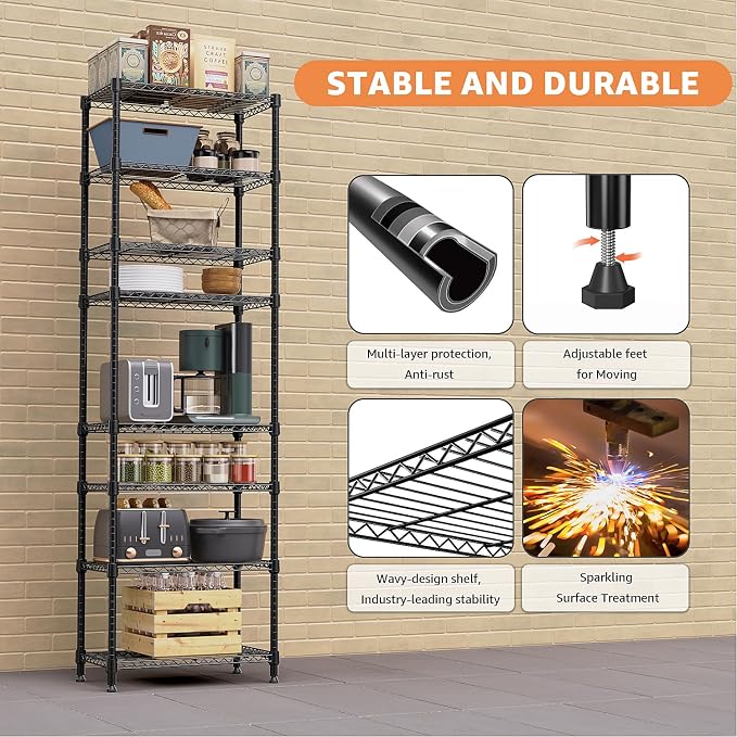 M MZG 8 Tier 2000 lbs Storage Rack Metal Wire Shelving Unit, Storage Standing - Image 6