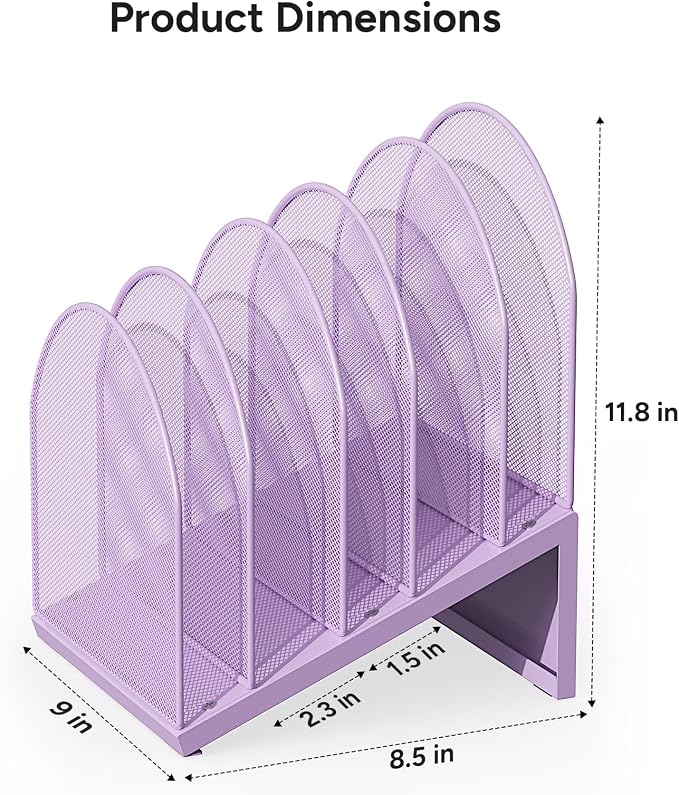 5-Section Desk File Organizer, Metal Mesh Folder Organizer - Image 4