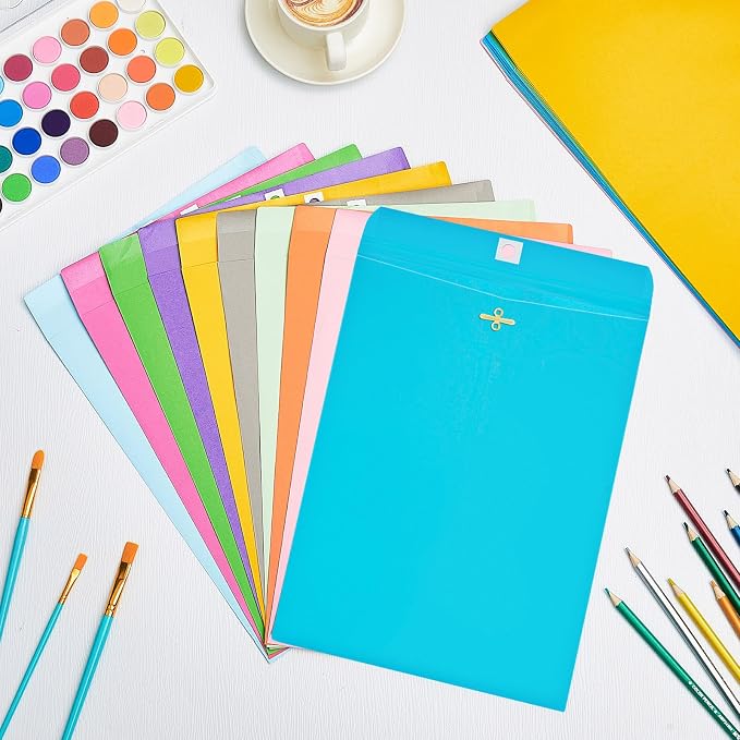 Geyee 100 Pcs Clasp Manilla Envelopes 9 x 12 Inch Gummed Colored Envelopes - Image 4