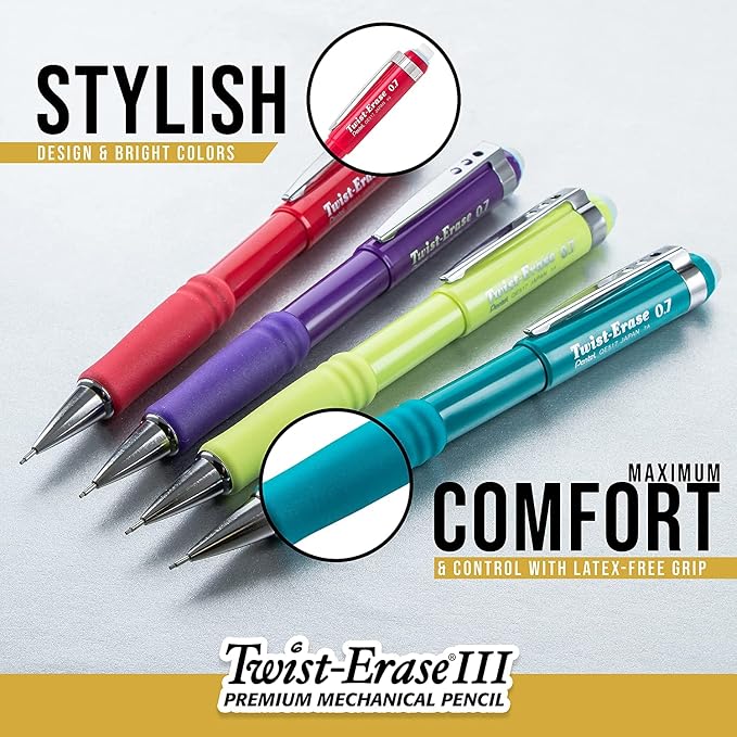 Pentel Mechanical Pencil 0.5 mm Twist Erase III, Twist Up Eraser, Pre-Loaded - Image 6