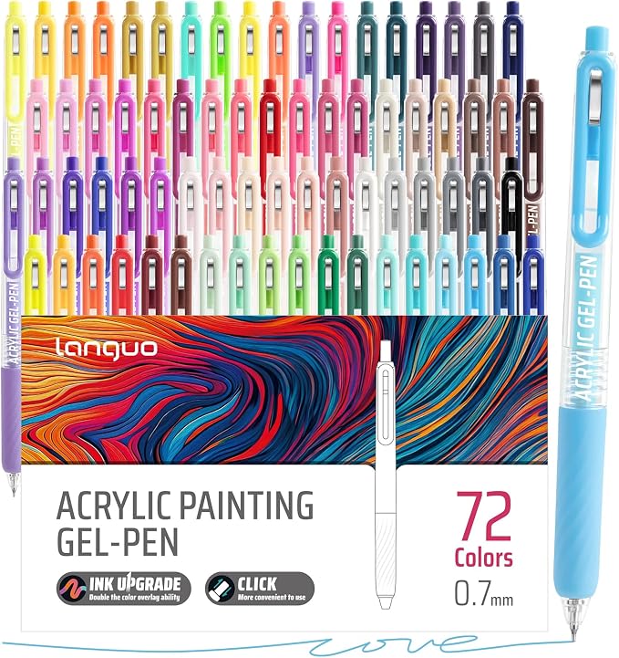 Acrylic Gel Pens For Coloring, 72 Colors Retractable Colored Pens for Black by Joyask