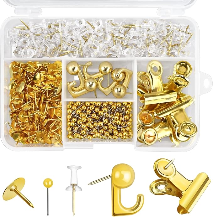 350 Pcs Gold Push Pins Set 5 Styles Decorative Thumb Tacks Assorted Push Pins by koorito