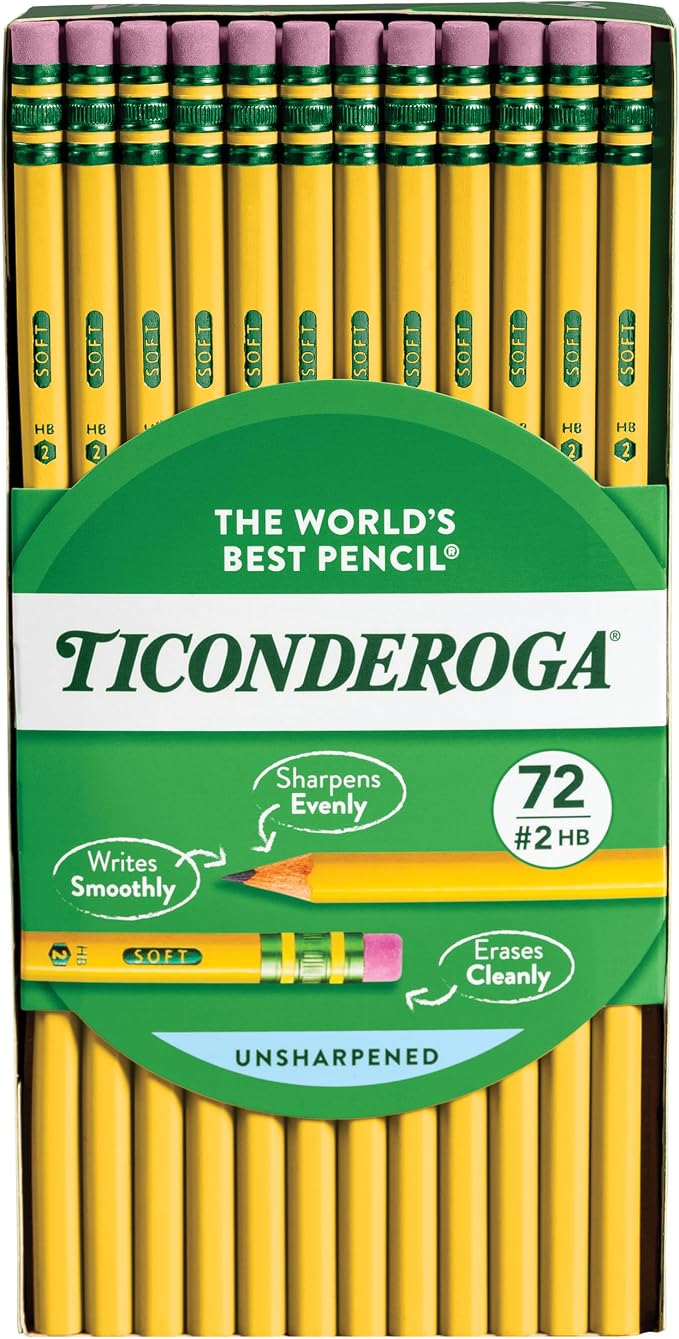 Ticonderoga Wood-Cased Pencils, Unsharpened, 2 HB Soft by Ticonderoga
