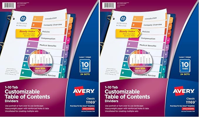 Avery 10 Tab Dividers for 3 Ring Binders, Customizable Table of Contents by Avery