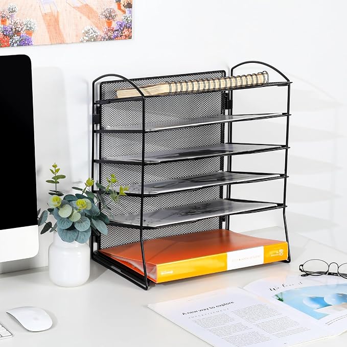 6 Tier Metal Desk File Organizer, Office File Folder Holder Letter Tray - Image 5
