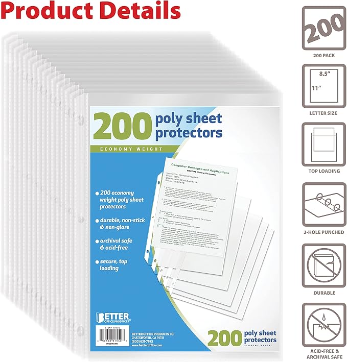 Better Office Products Sheet Protectors, 200 Piece - Image 2