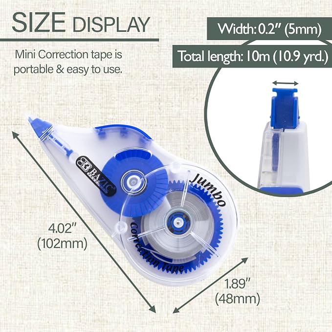 BAZIC Products Jumbo Correction Tape, 5 mm x 394 in, Dry White Film, - Image 2