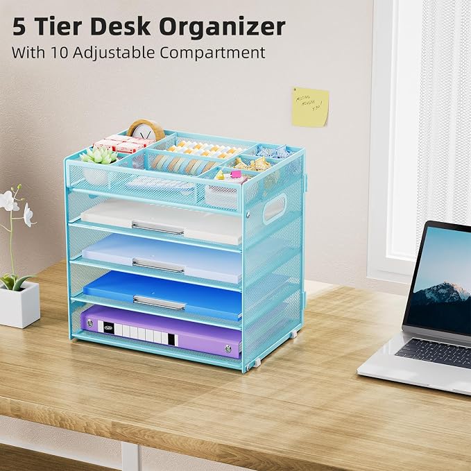 Marbrasse 5 Tier Paper Organizer Letter Tray, Mesh Desk File Organizer - Image 6