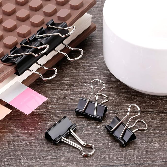 TecUnite 150 Pcs Binder Clips Assorted Sizes Black Paper Clamps Clips Large - Image 3