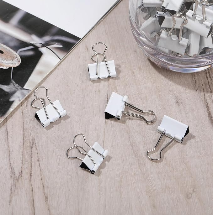 Jetec 100 Pack 0. 75in/19mm White Metal Binder Clips Bulk Medium Reusable Fold - Image 7