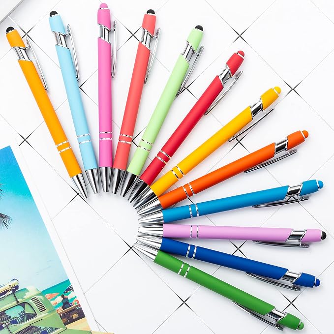 PASISIBICK 12 Pieces Rainbow Rubberized Soft Touch Ballpoint Pen - Image 2