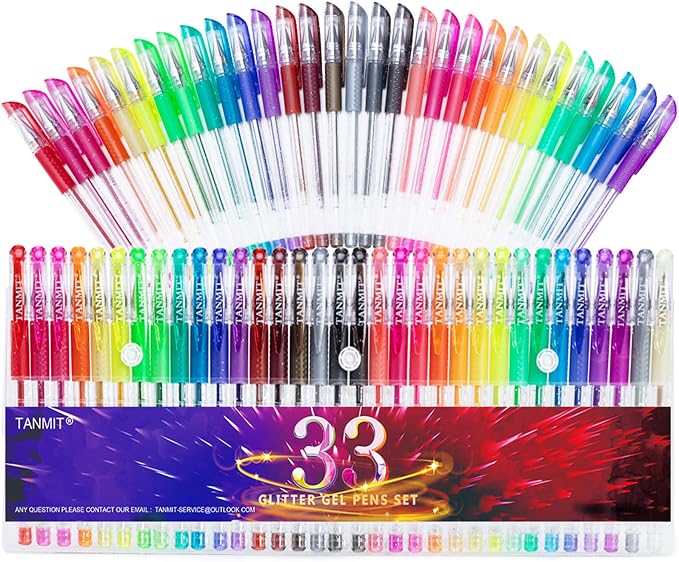 TANMIT Glitter Gel Pens, 33 Colors Neon Glitter Pens Set Gel Art Markers by Createsomethingwonderfultoday