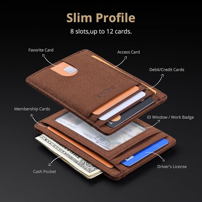 Buffway Slim Minimalist Front Pocket RFID Blocking Leather Wallets - Image 4