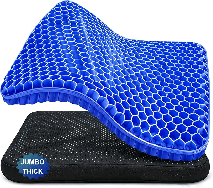 Gel Seat Cushion for Long Sitting Hip Pain, 20x20inch Jumbo Thick Soft & by Helishy