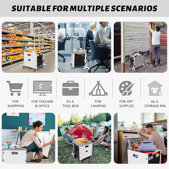 FELICON SELORSS Folding Utility Climber Cart Portable Rolling Crate-White | - Image 5