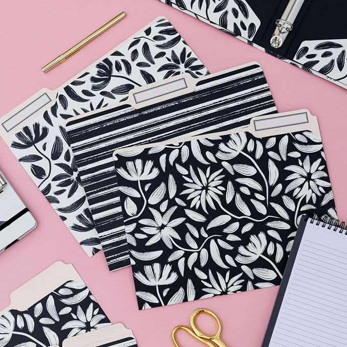 Steel Mill & Co. Set of 9 File Folders, Hand Drawn Black Floral | Thick Sturdy - Image 4